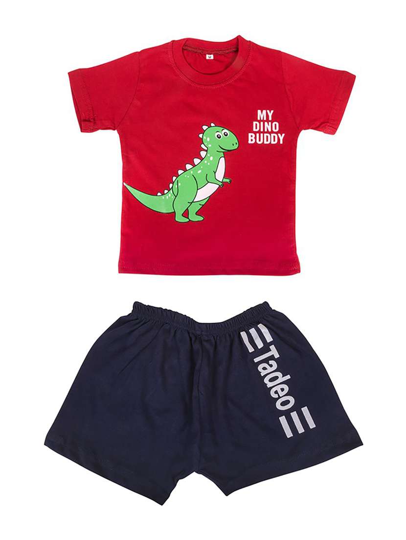 boys round neck printed shorts set 