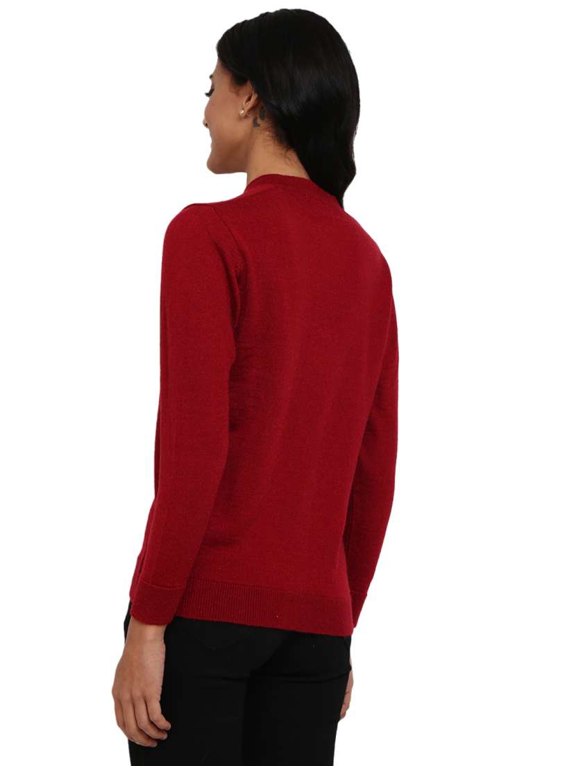 women maroon solid long sleeve cardigan - 19204975 -  Standard Image - 2