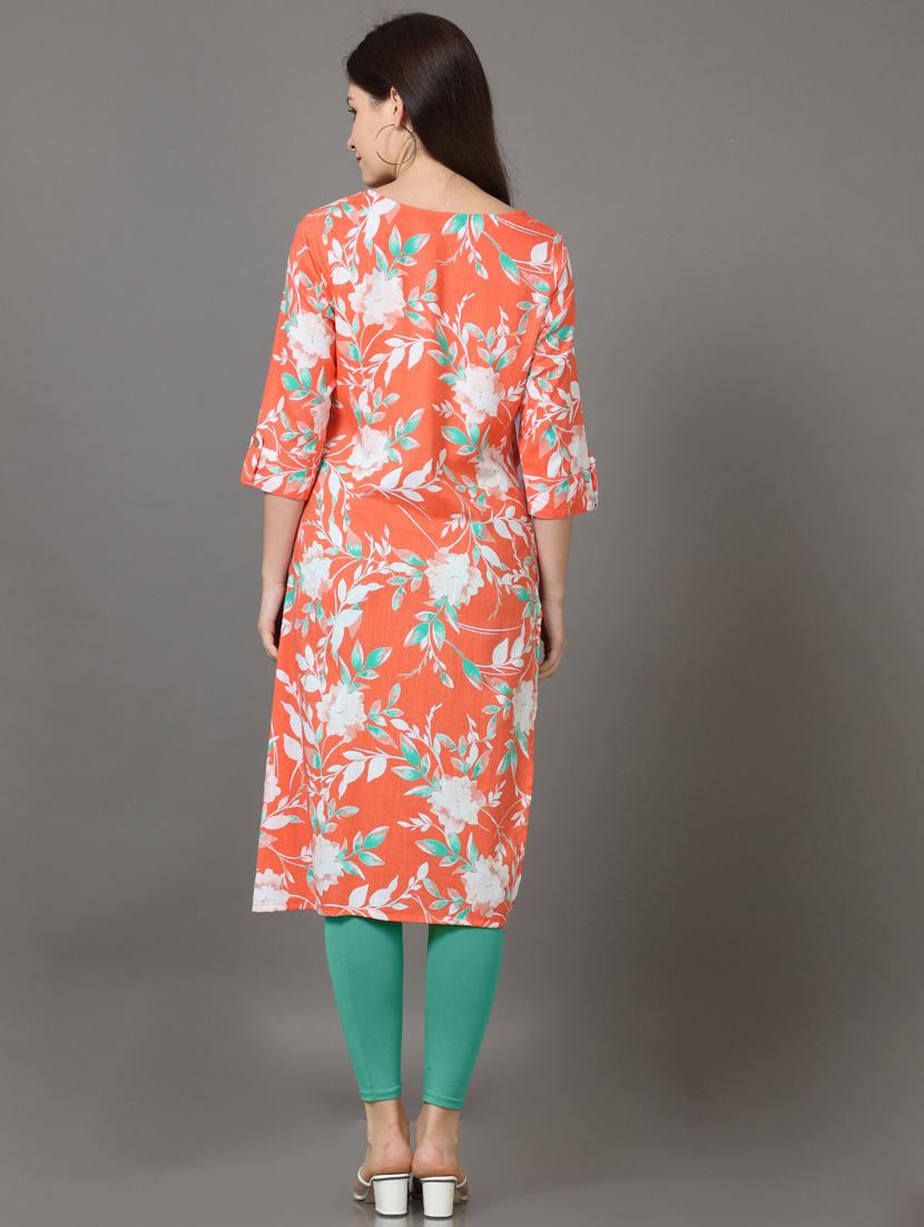 orange printed straight kurta - 19205090 - Standard Image - 2