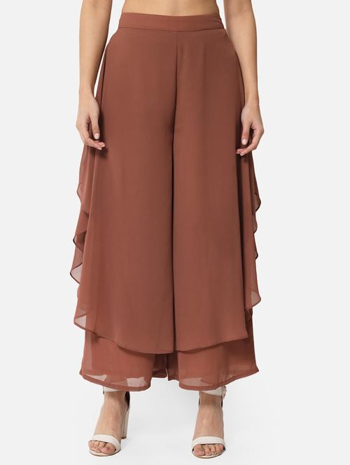 brown solid flared palazzo - 19207369 -  Standard Image - 0