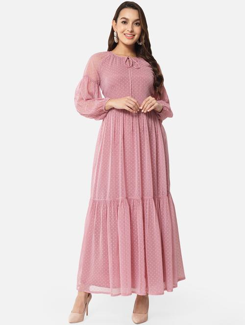 women swiss dots long sleeve tiered dress - 19207375 -  Standard Image - 0