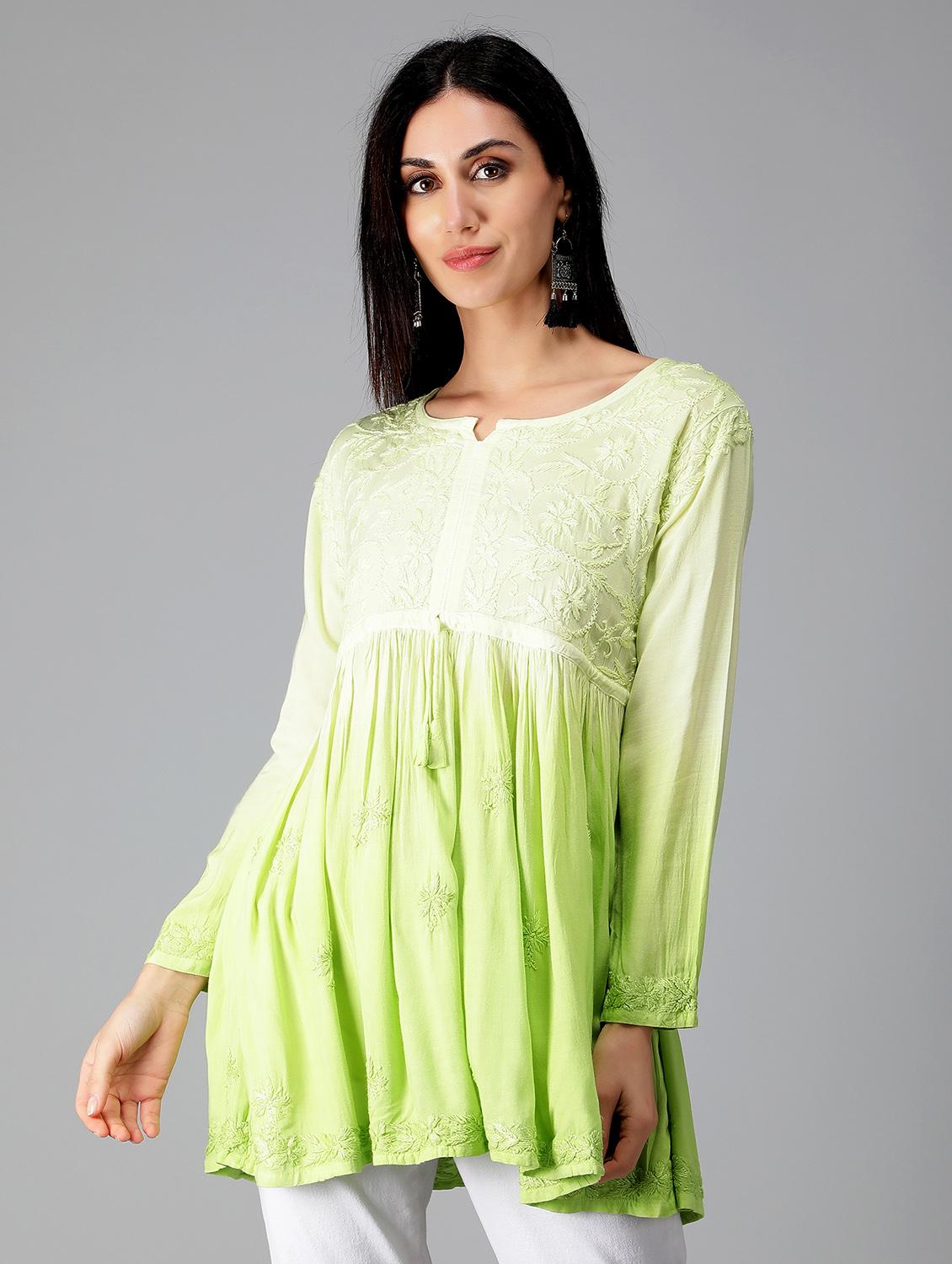 green ombre detailed flared kurti - 19207420 - Zoom Image - 0