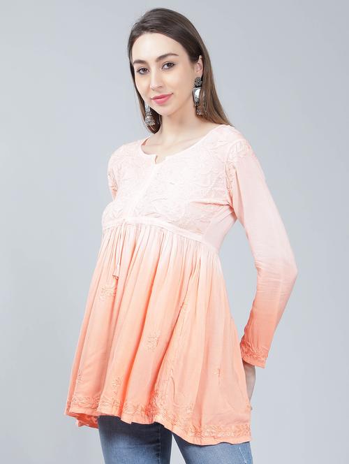 peach round neck flared kurti - 19207422 -  Standard Image - 0