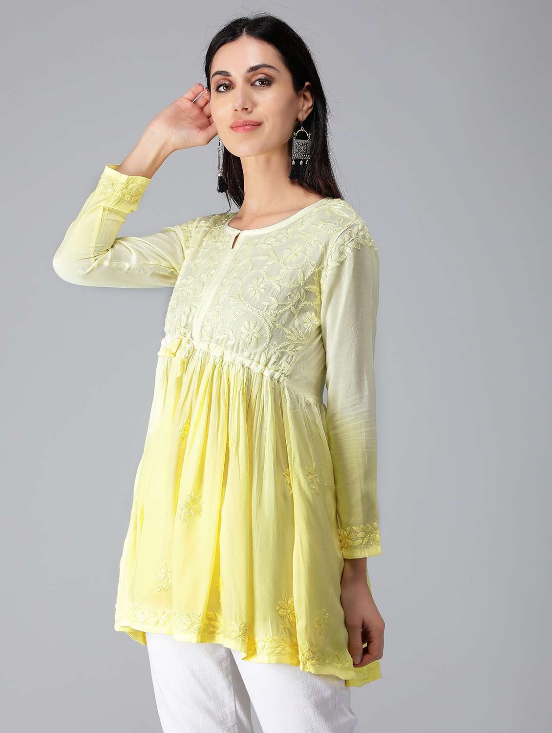 yellow ombre detailed flared kurti - 19207423 -  Zoom Image - 0