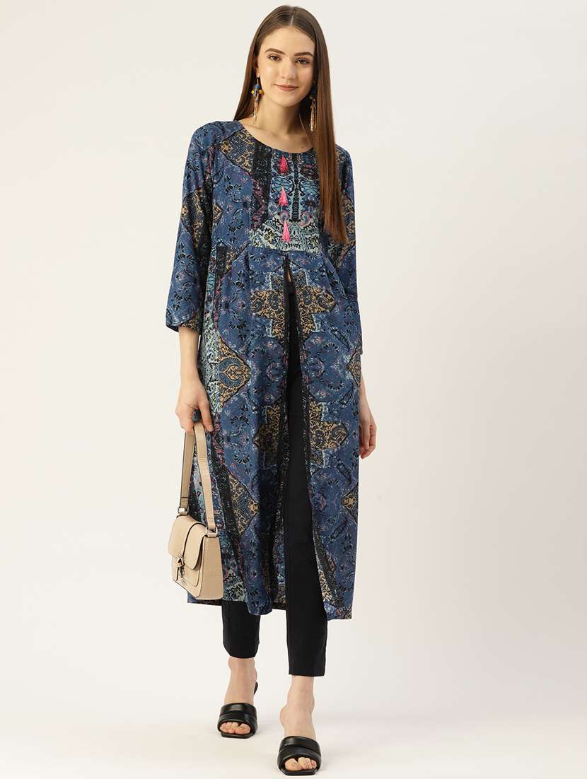 blue printed a-line tunic