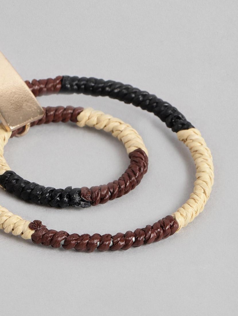 brown & beige circular beaded drop earrings - 19207927 - Standard Image - 2