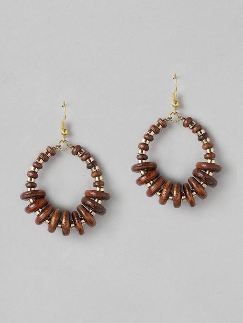 brown & gold-toned beaded oval drop earrings - 19207929 - Standard Image - 0
