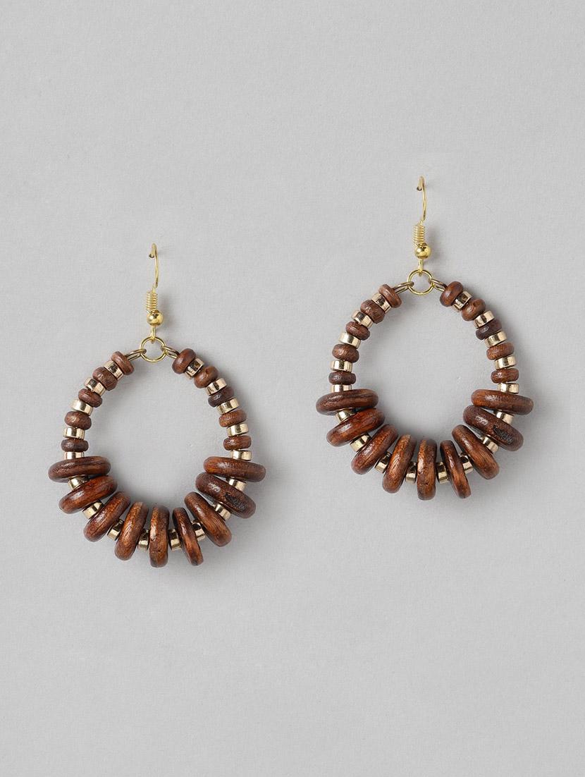 brown & gold-toned beaded oval drop earrings - 19207929 - Zoom Image - 0