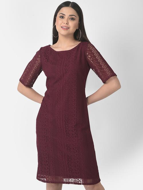 women maroon self design sheath dress - 19208004 - Standard Image - 0