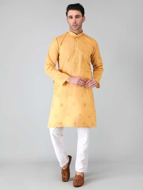 mandarin neck cotton long kurta - 19208492 -  Standard Image - 0