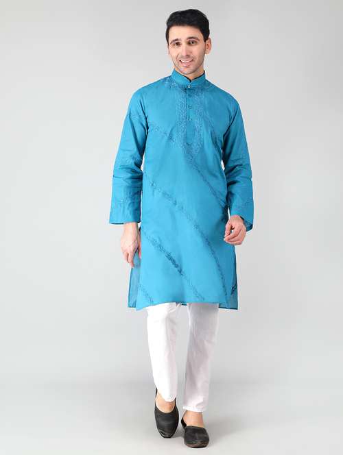 mandarin neck cotton long kurta - 19208495 -  Standard Image - 0