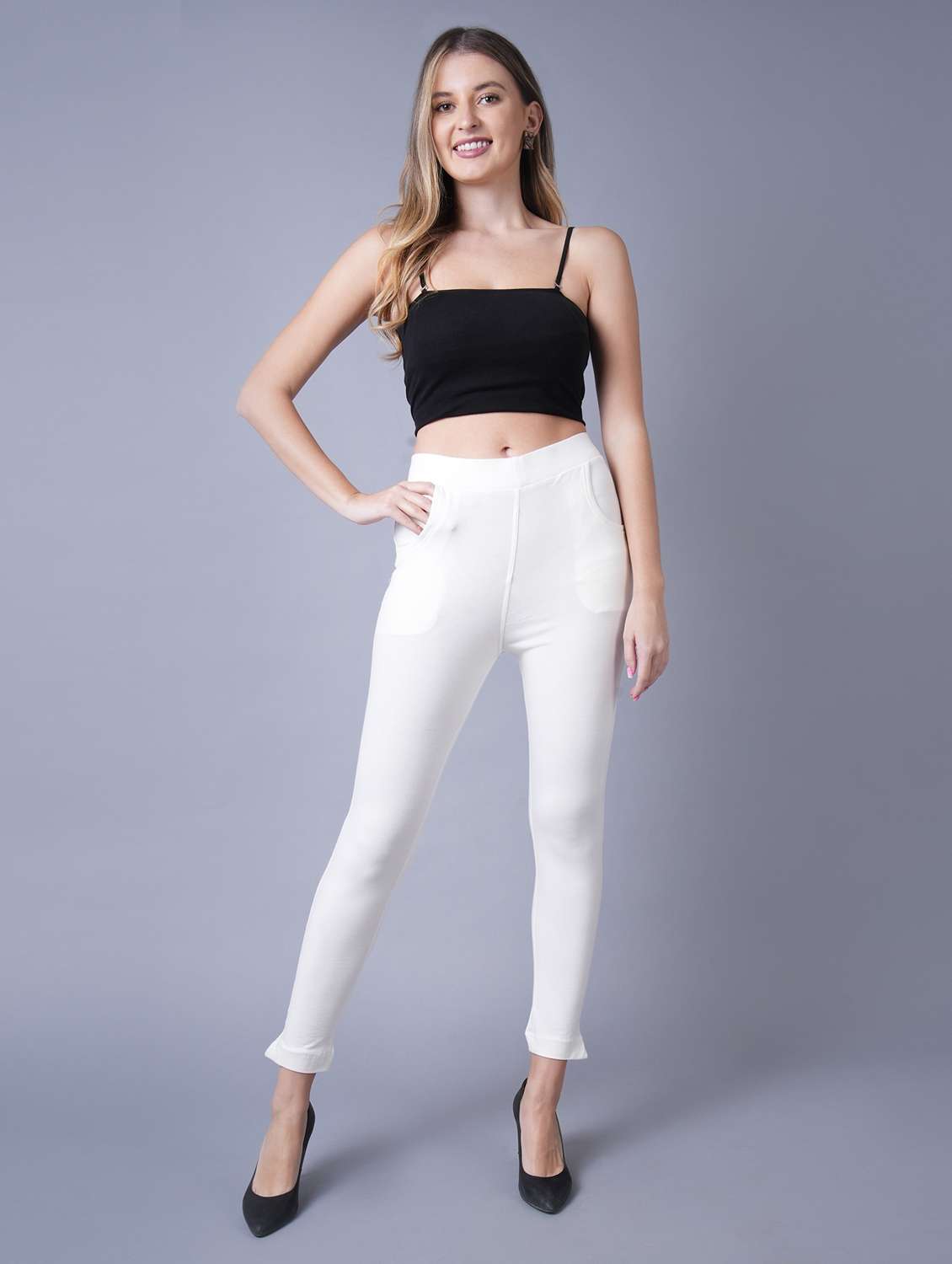 White Solid Cotton Legging