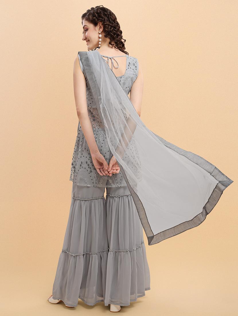grey kurta sharara set - 19215495 - Standard Image - 2