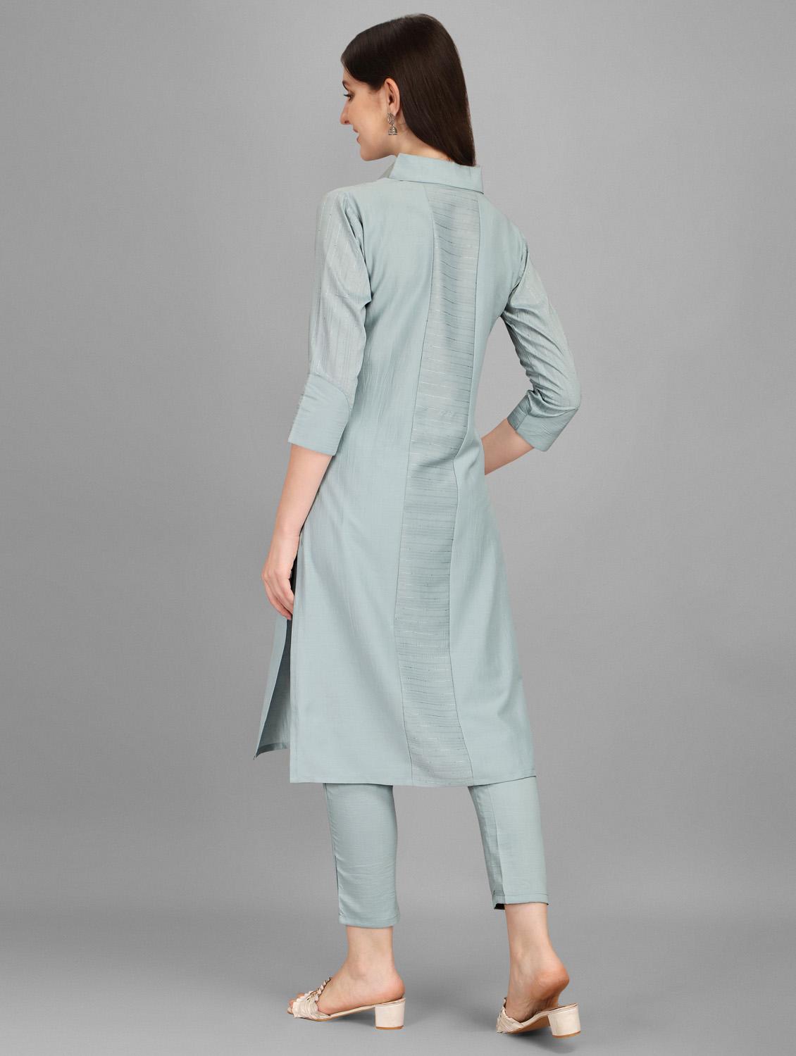 grey silk kurta pant set - 19215847 - Standard Image - 2