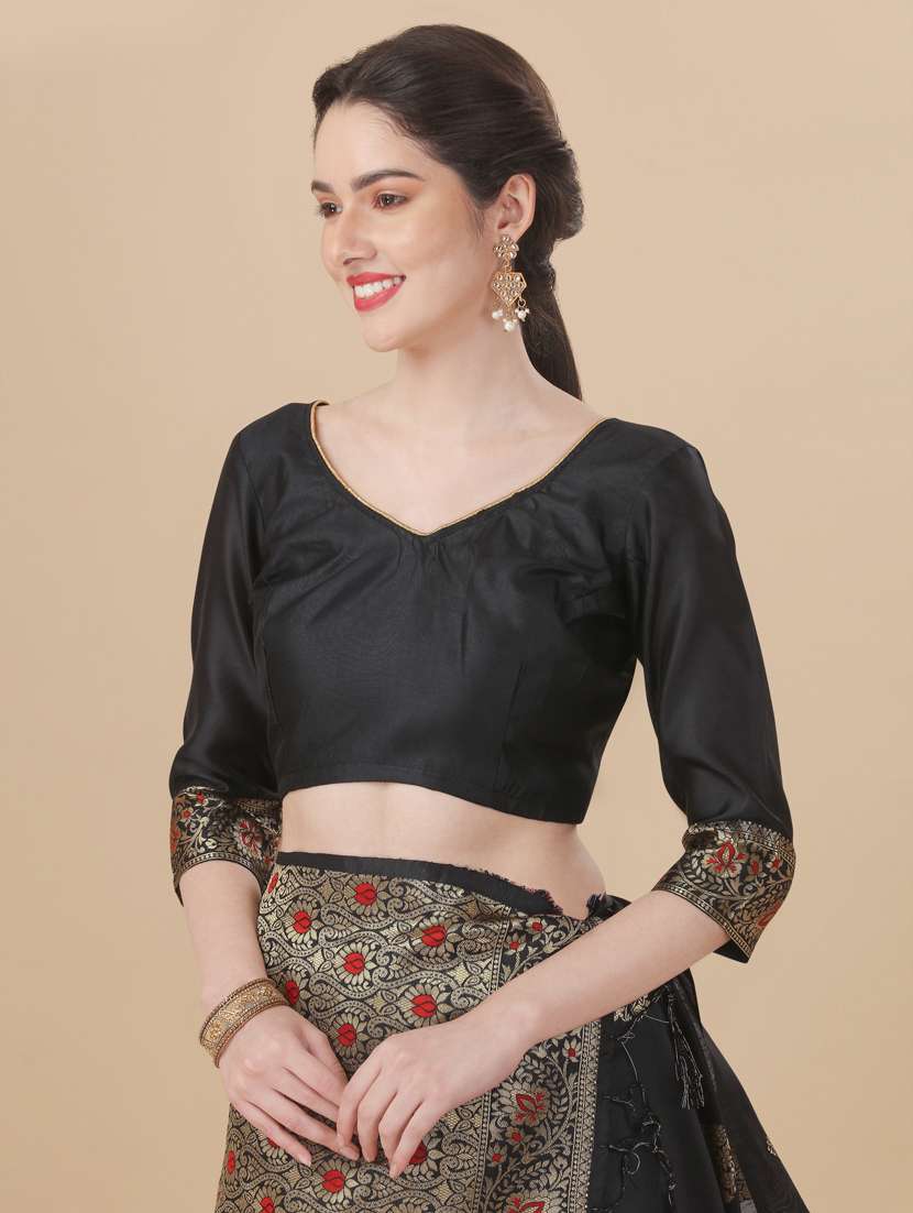 women's self design black colored saree with blouse - 19217589 -  Standard Image - 2