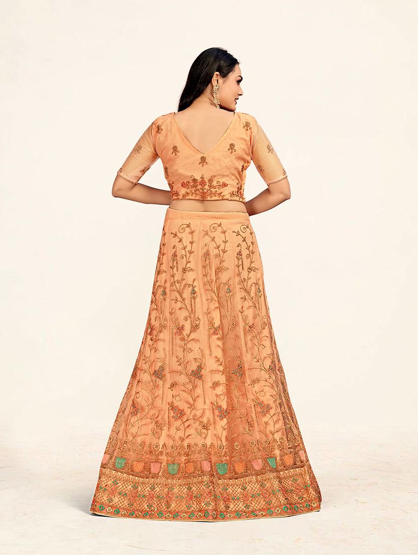 peach flared embroidered lehenga - 19218038 - Standard Image - 2