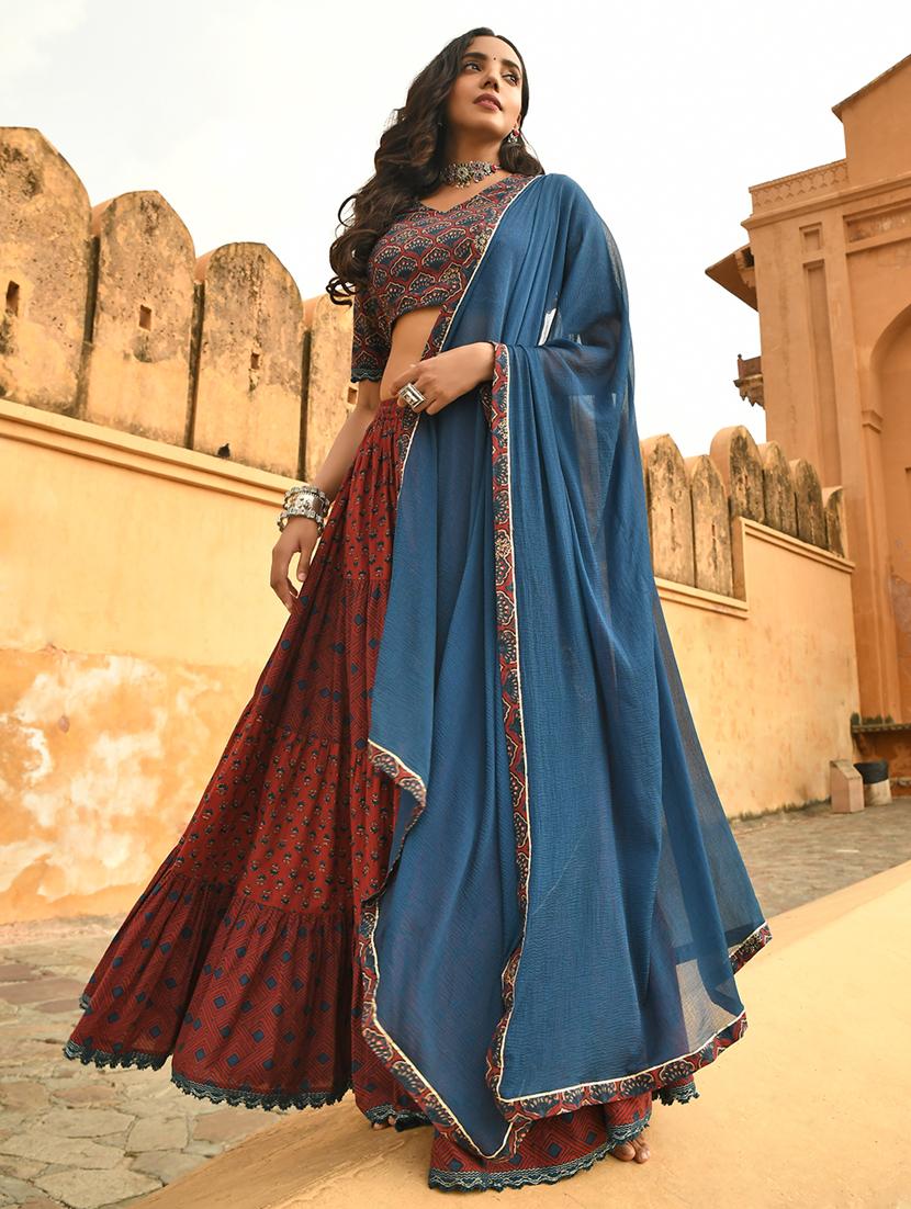 printed semi-stitched flared lehenga choli set with dupatta - 19218841 -  Zoom Image - 0