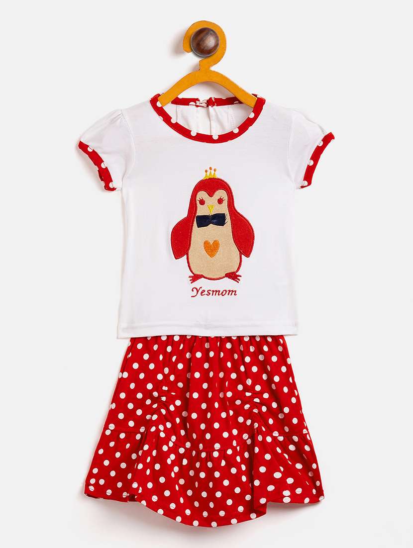 girls round neck printed skirt top