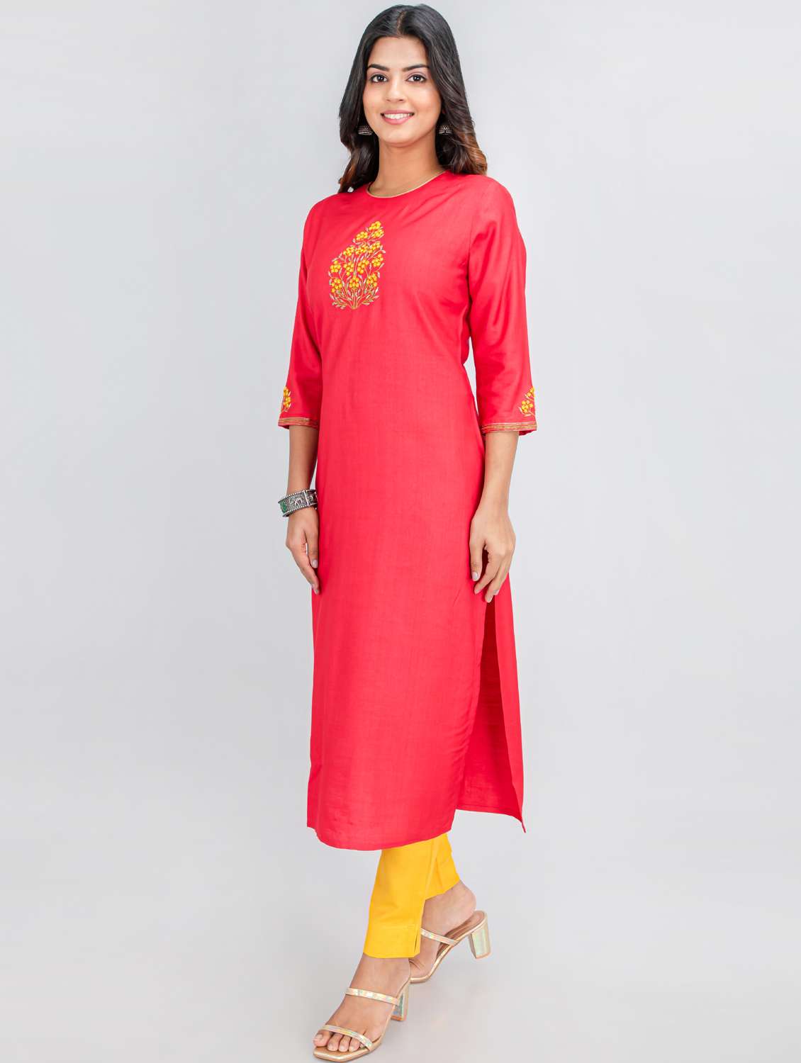 pink embroidered straight kurta - 19225364 -  Standard Image - 2