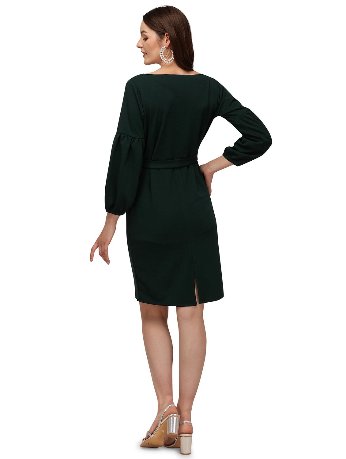 green solid fit & flare dress - 19232522 - Standard Image - 2