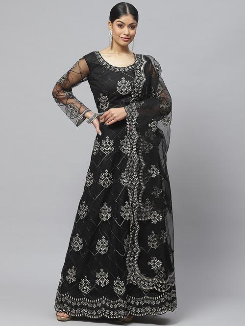 black embroidered flared lehenga - 19242873 - Standard Image - 0