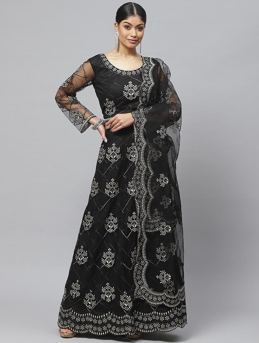 black embroidered flared lehenga - 19242873 - Zoom Image - 0