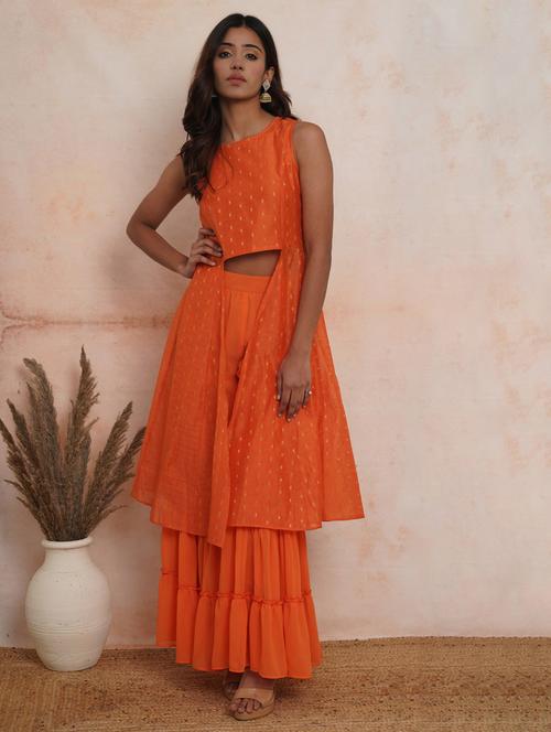 orange self design sharara style fusion set - 19257025 -  Standard Image - 0