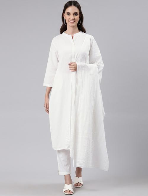 women three quarter sleeve kurta pant with dupatta set - 19257408 -  Standard Image - 0