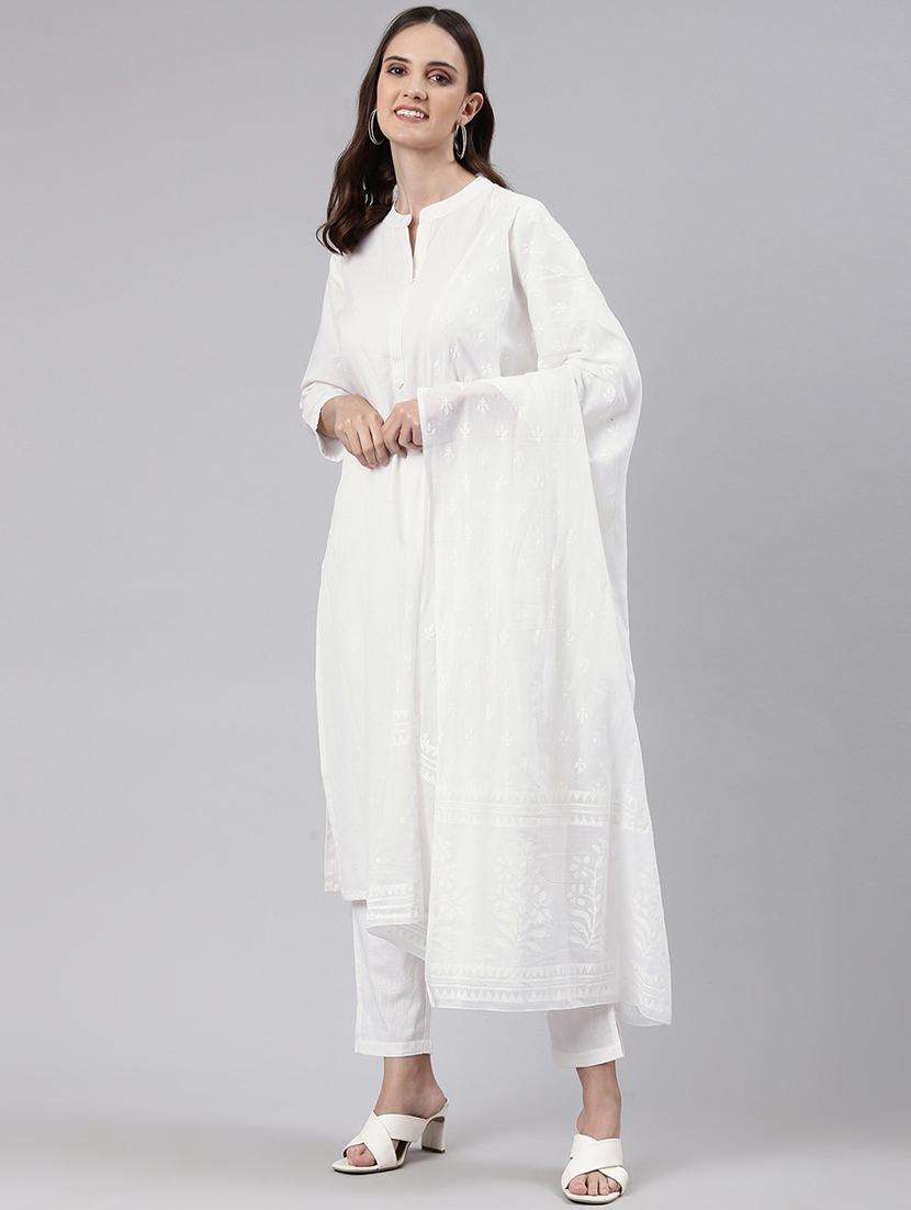 women three quarter sleeve kurta pant with dupatta set - 19257408 -  Standard Image - 2