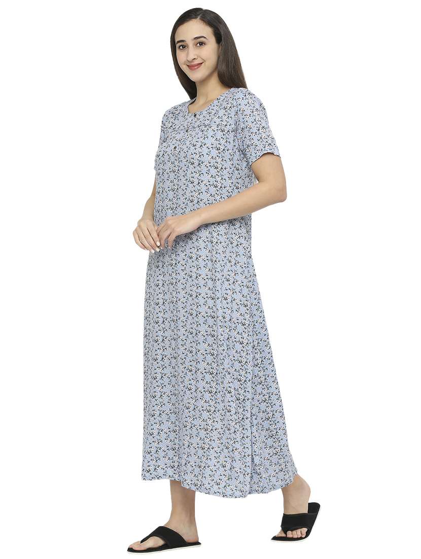 purist blue floral printed cotton nighty  - 19257472 -  Standard Image - 2
