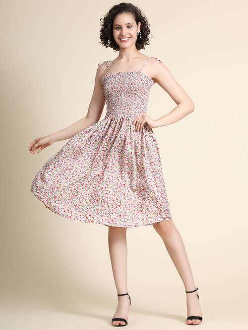 women floral printed shoulder strap fit & flare dress - 19257656 -  Standard Image - 0