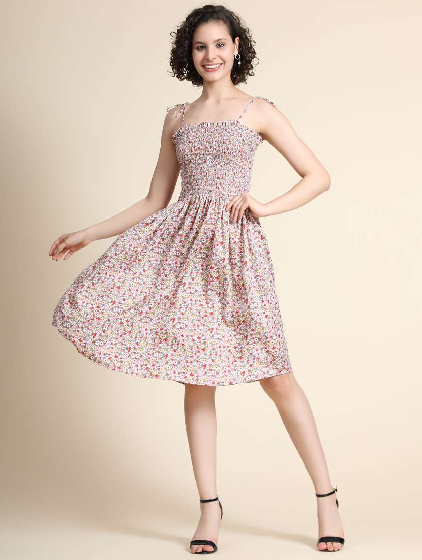 women floral printed shoulder strap fit & flare dress
