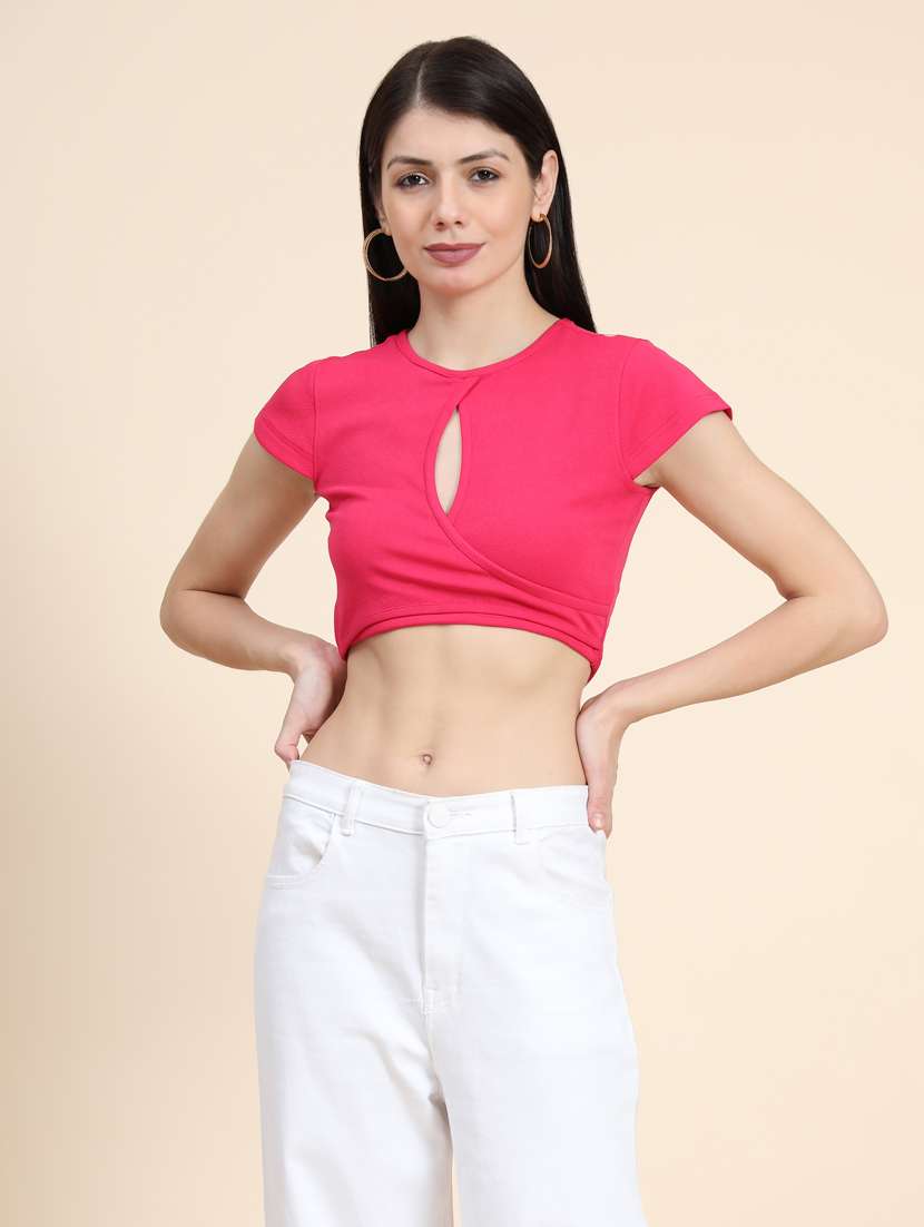 women's crop key hole neck top