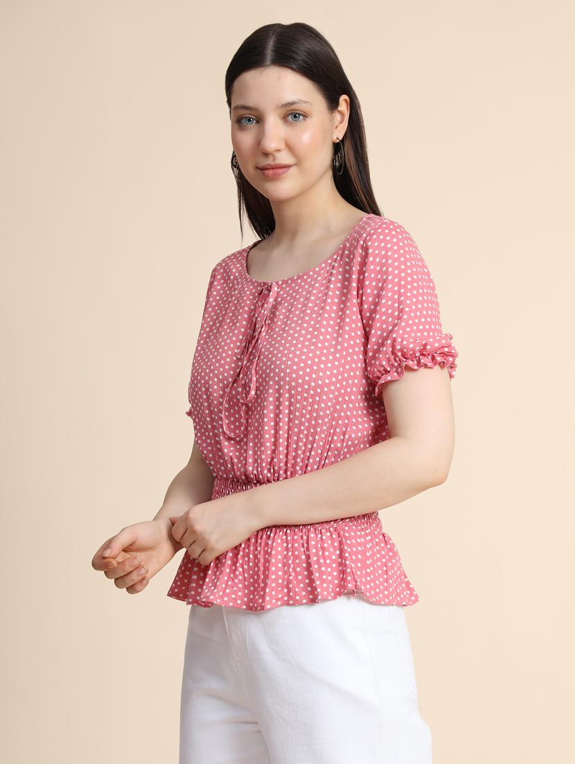 women's peplum round neck top - 19257708 - Standard Image - 2
