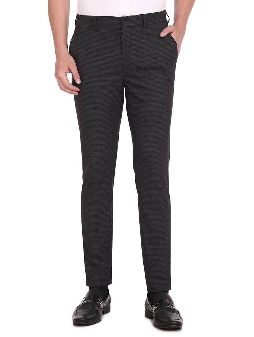 grey textured flat front formal trouser