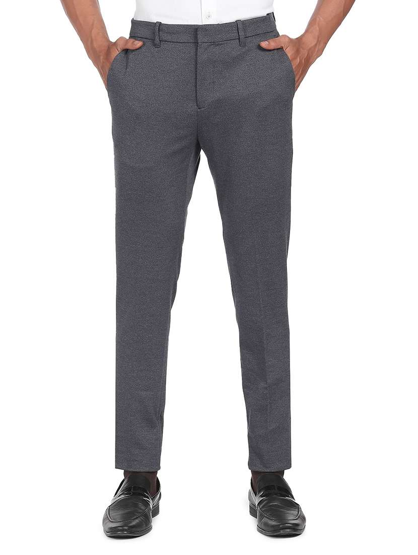 grey textured flat front formal trouser