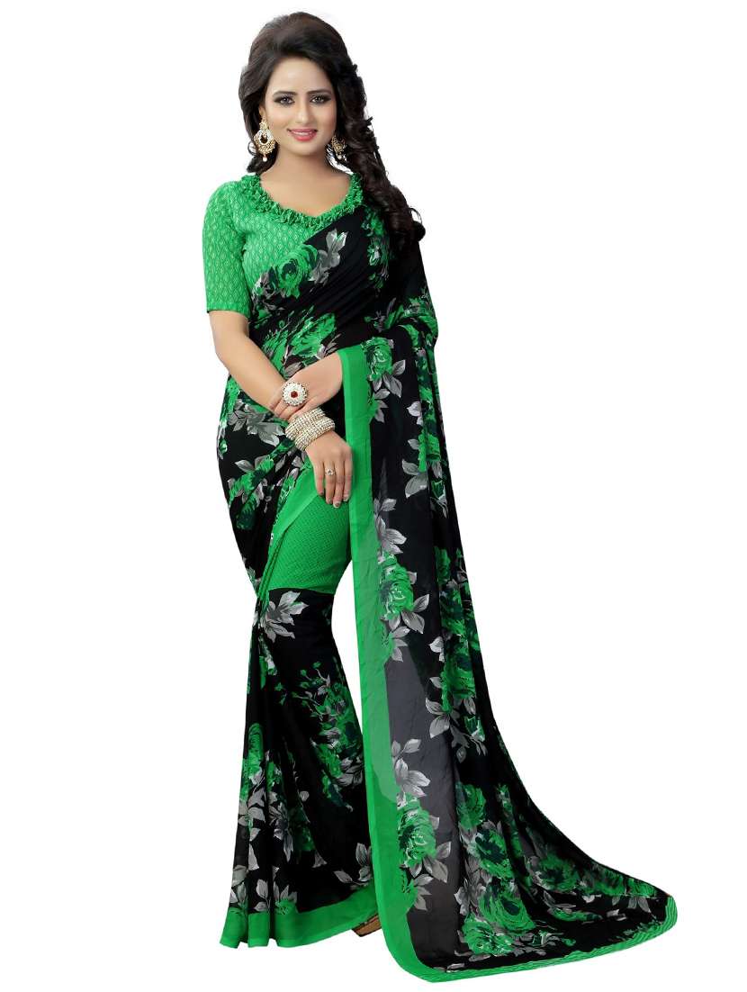 women's floral green colored saree with blouse