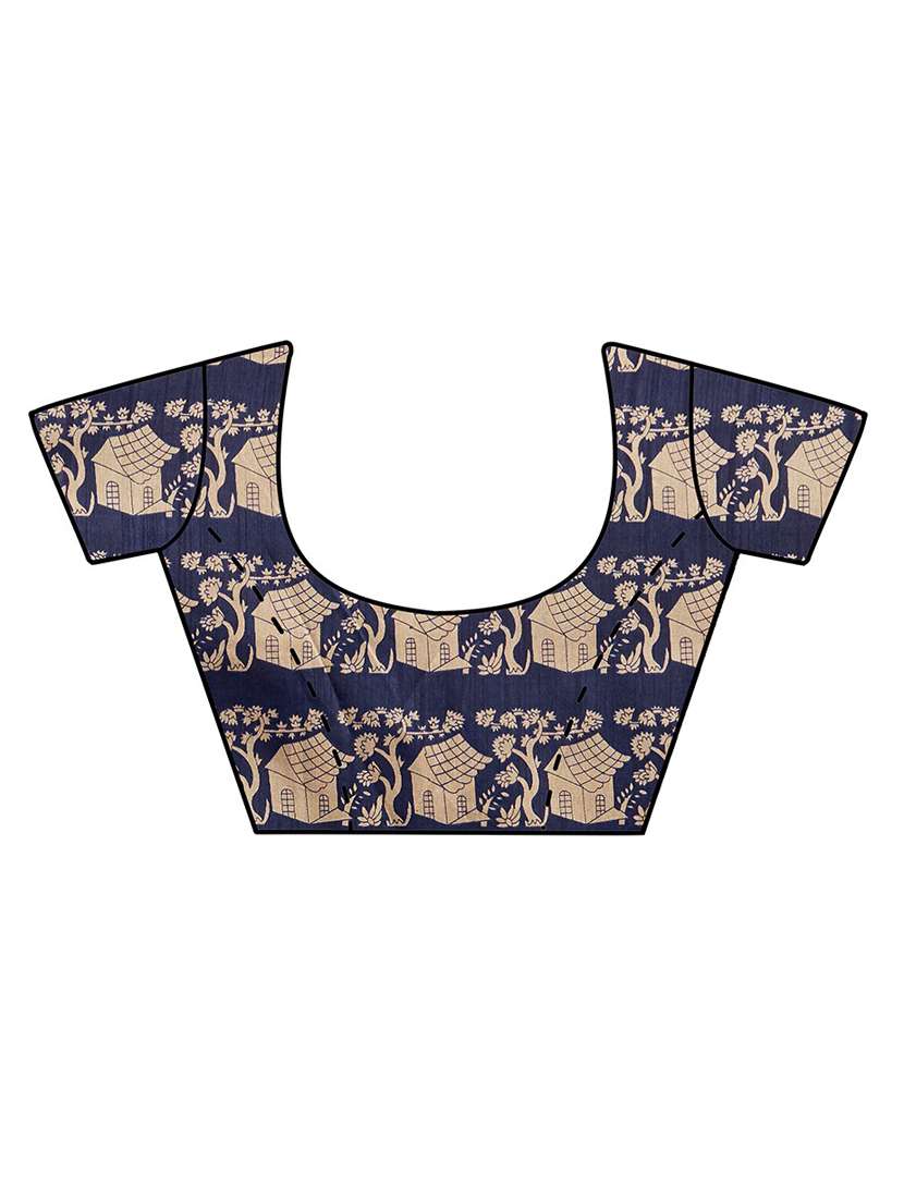 contrast bordered woven saree with blouse - 19262111 -  Standard Image - 2