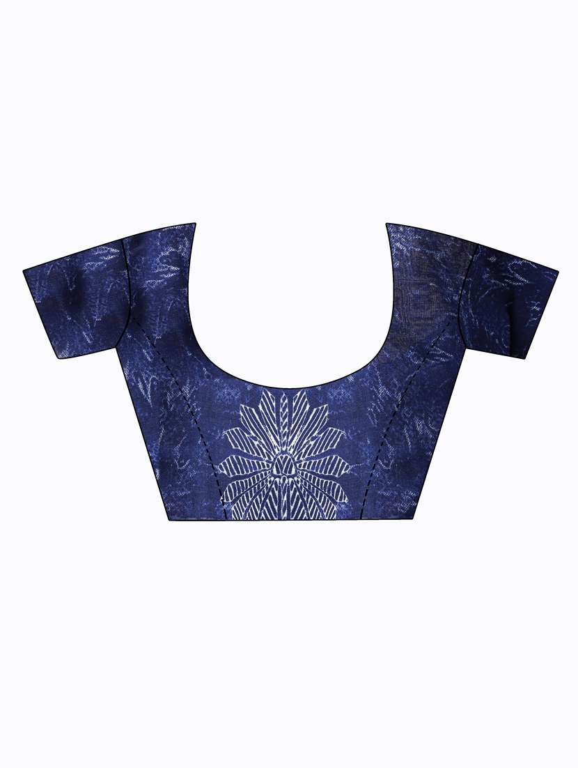 women's floral navy blue colored saree with blouse - 19263286 - Standard Image - 2