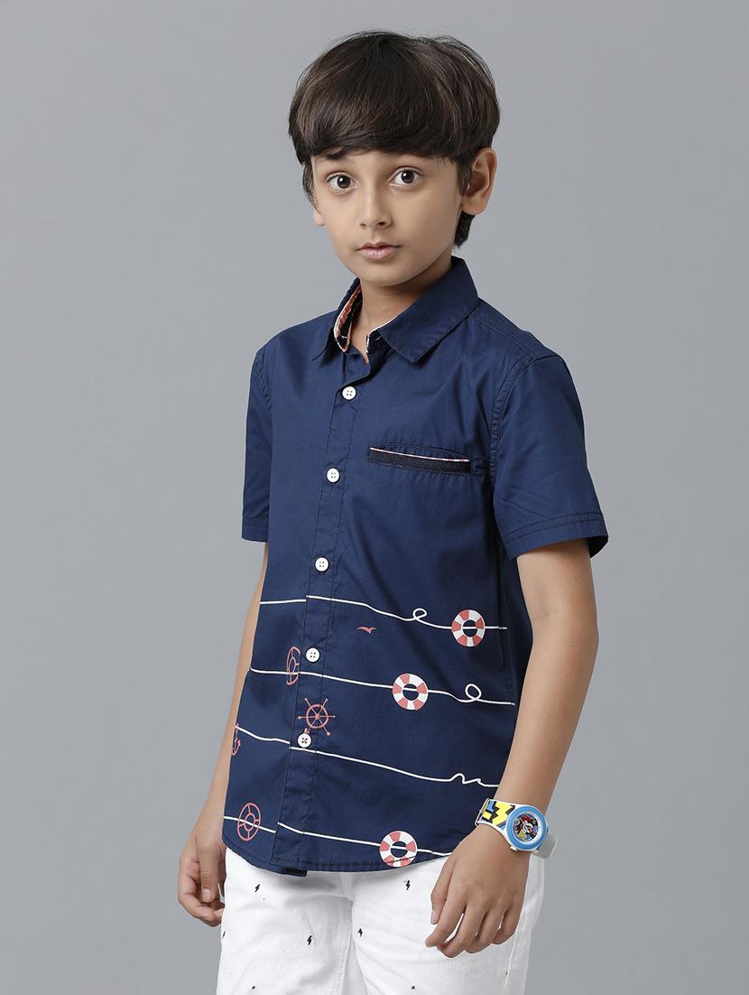 navy blue printed shirt - 19263372 - Standard Image - 2
