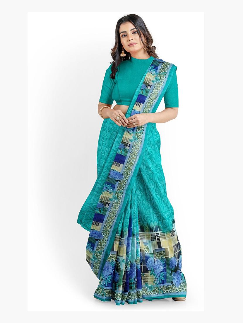 green printed saree with blouse - 19265620 - Standard Image - 2