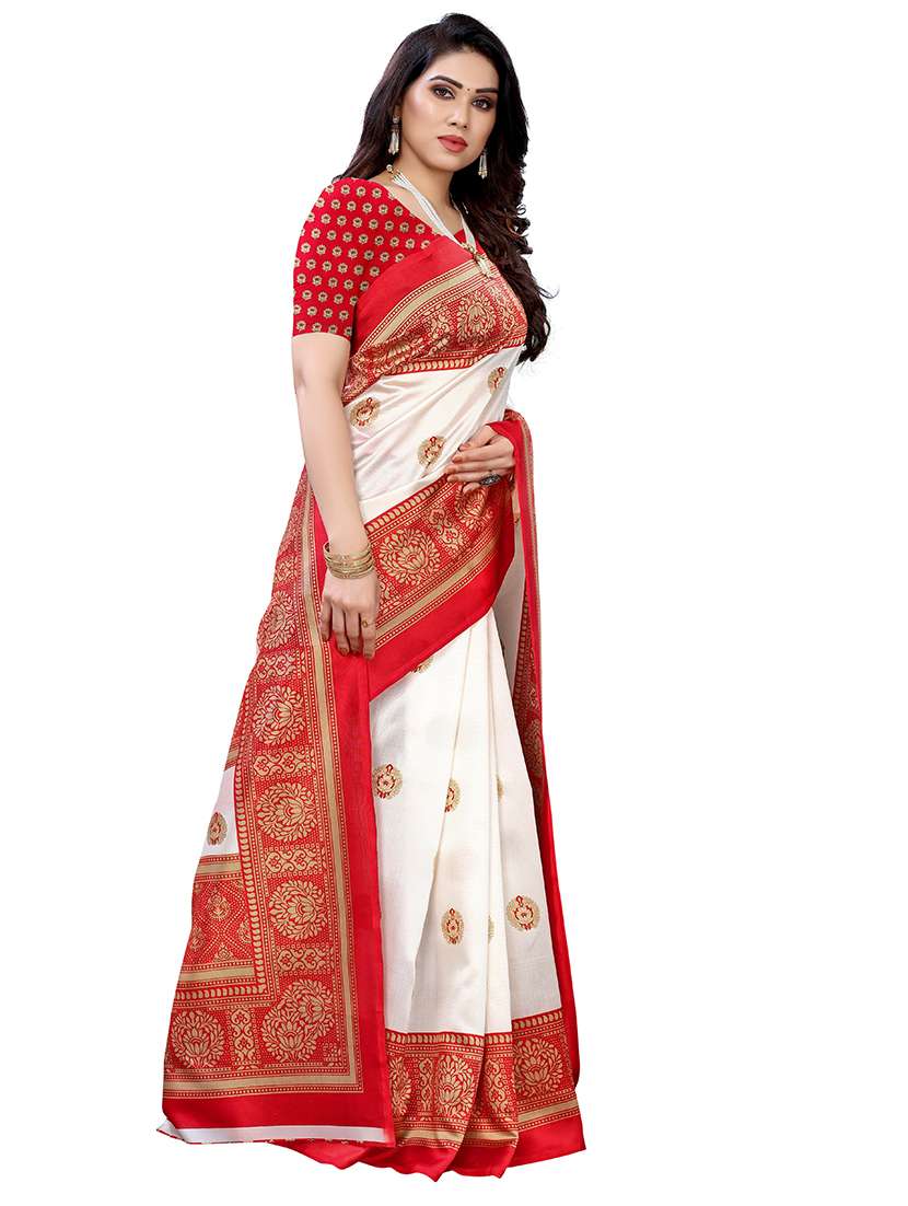 women's self design white colored saree with blouse - 19265664 -  Standard Image - 2