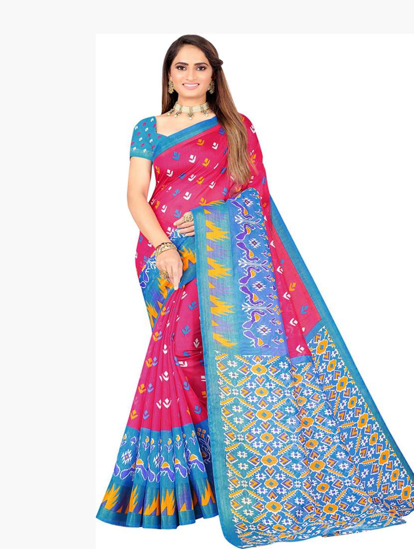 women's self design pink colored saree with blouse