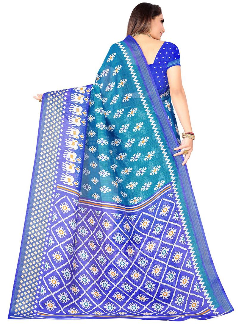 contrast border ikkat saree with blouse - 19265773 - Standard Image - 2