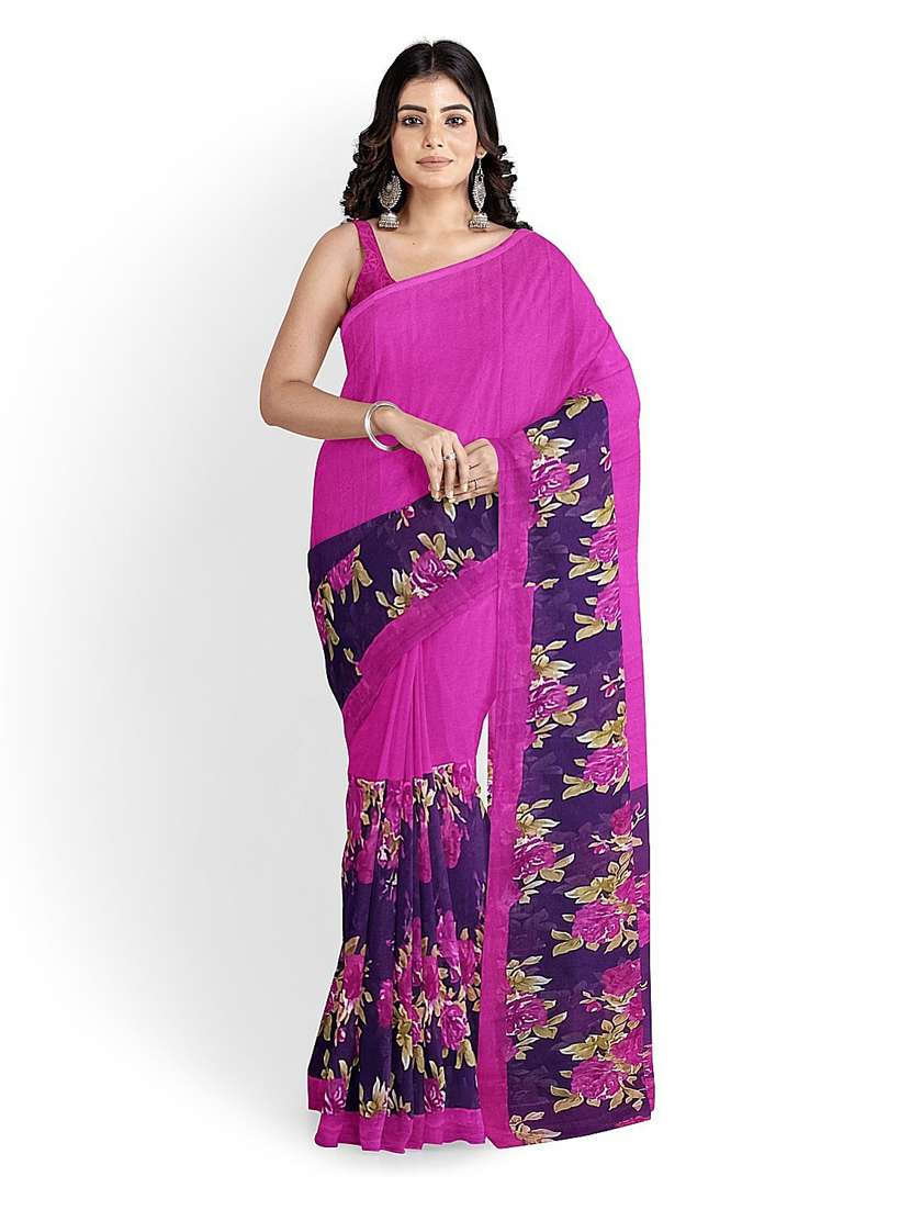 pink printed saree with blouse - 19266285 - Standard Image - 2