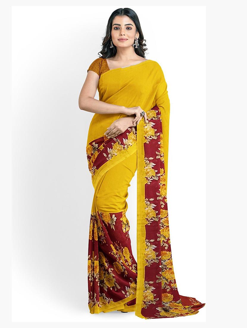 women's printed yellow colored saree with blouse - 19266294 - Standard Image - 2