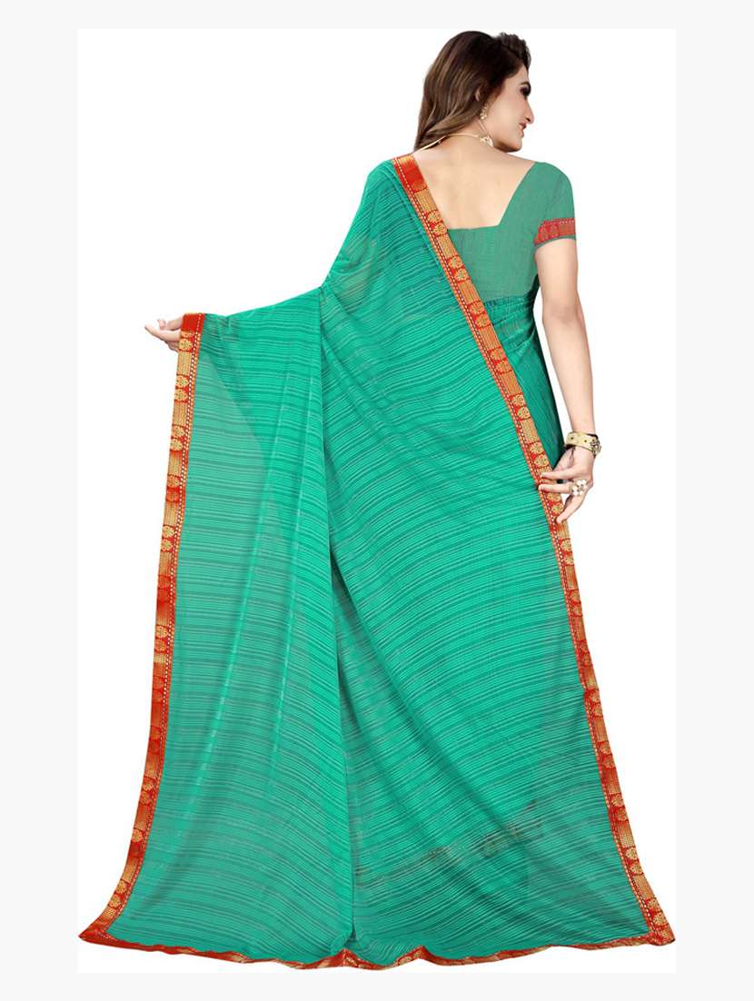 blue stripes solid saree with blouse - 19267612 - Standard Image - 2