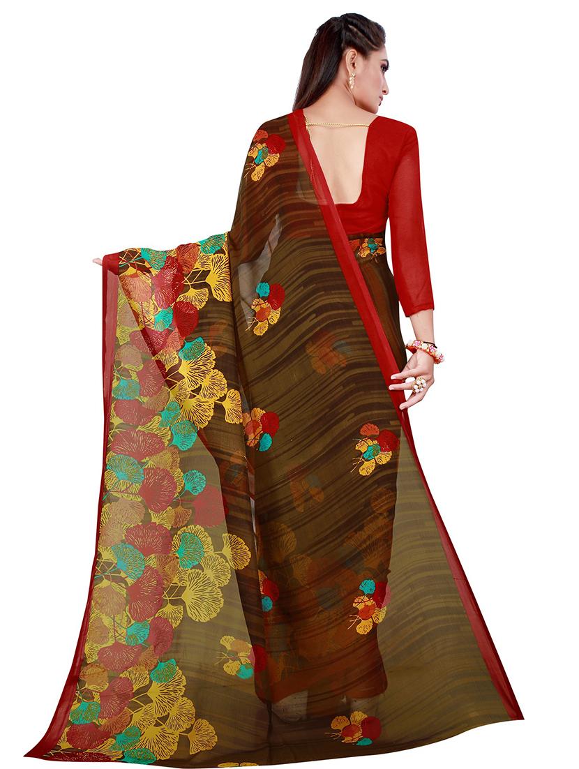 red printed saree with blouse - 19267674 - Standard Image - 2