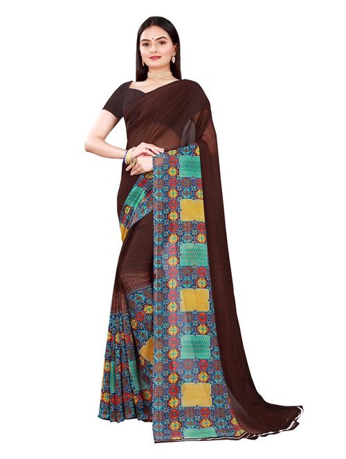 women's solid brown colored saree with blouse - 19280753 -  Standard Image - 0