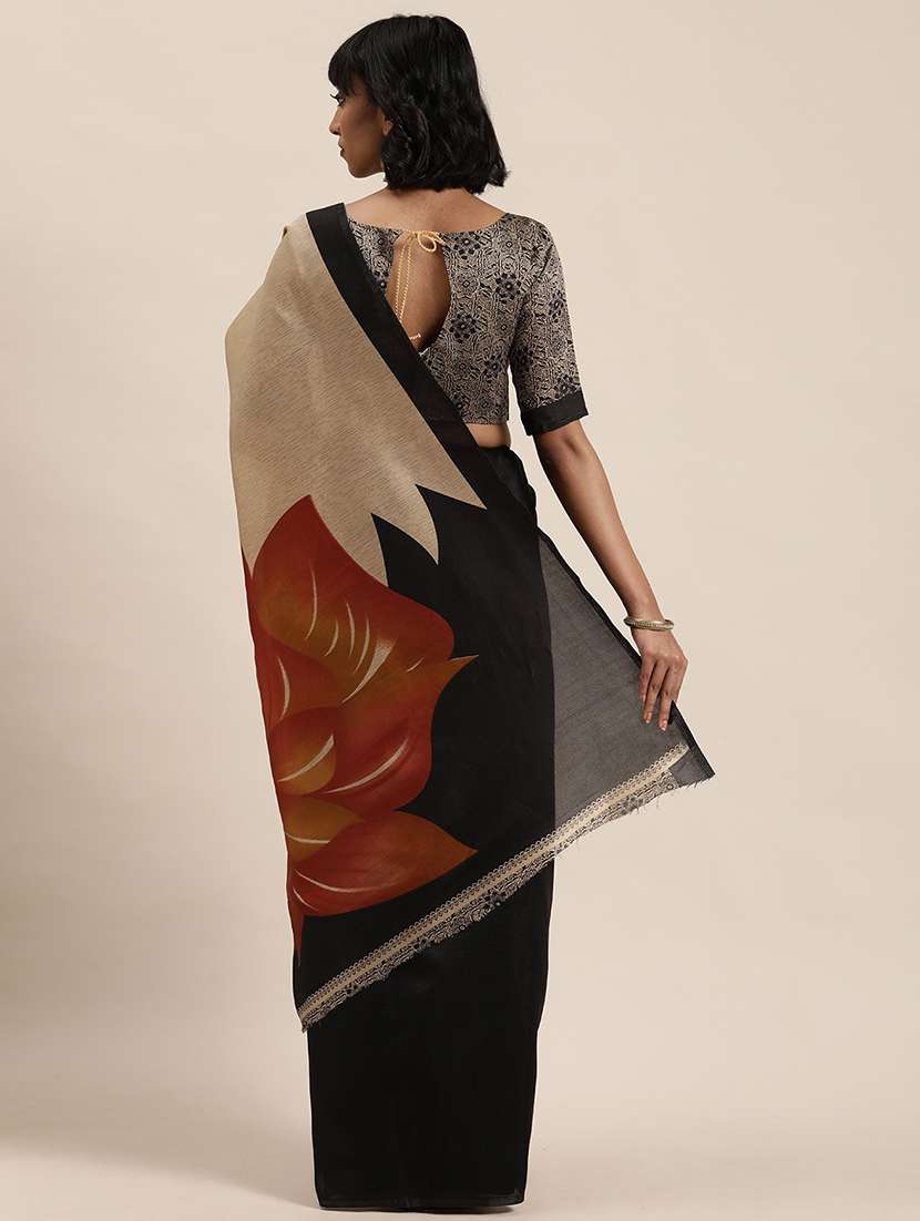 women's floral black colored saree with blouse - 19281463 -  Standard Image - 2